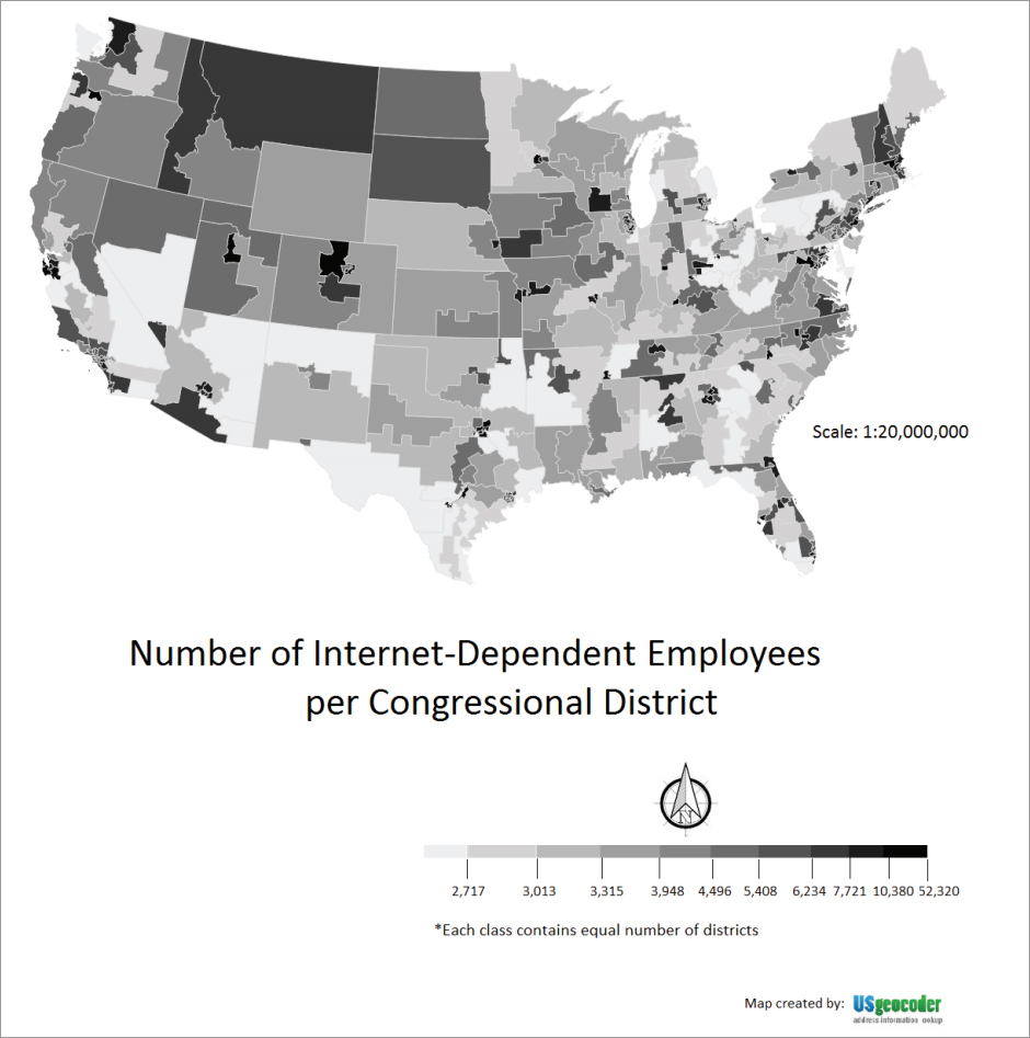 Internet job opportunities by congressional district